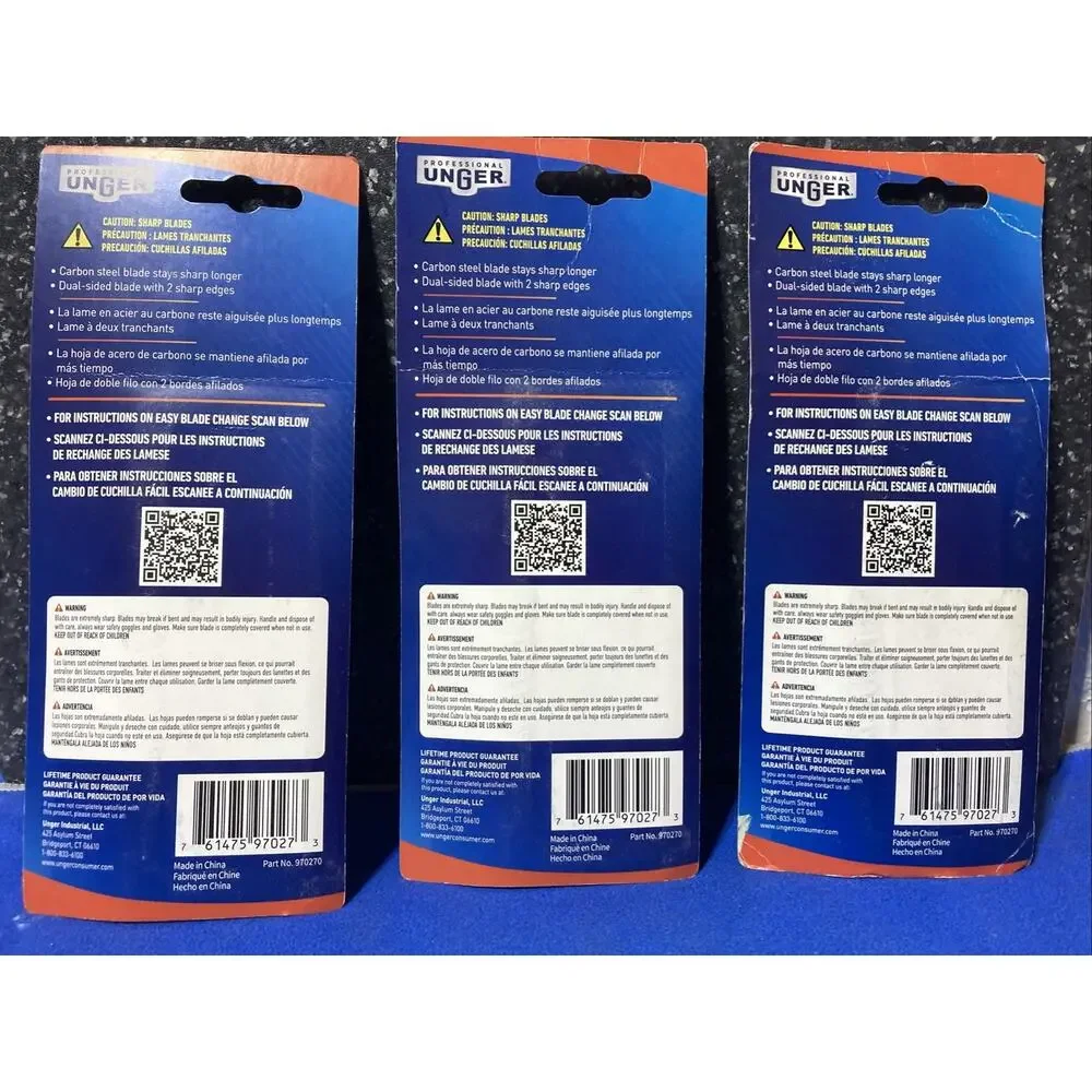 3 PK Unger Professional Replacement Window & Glass Scraper Blades 4